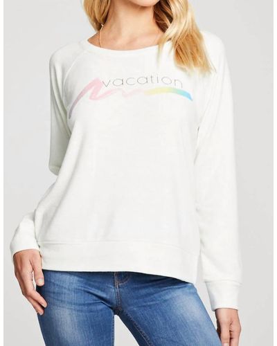 Chaser Brand Vacation Recycled Love Knit Raglan Pullover - White