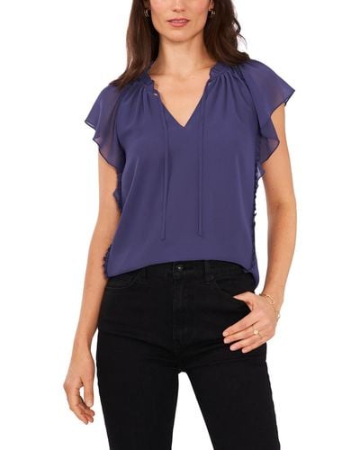 1.STATE Chiffon Tie Neck Pullover Top - Blue