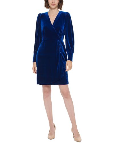 Calvin Klein Surplice Knee Sheath Dress - Blue