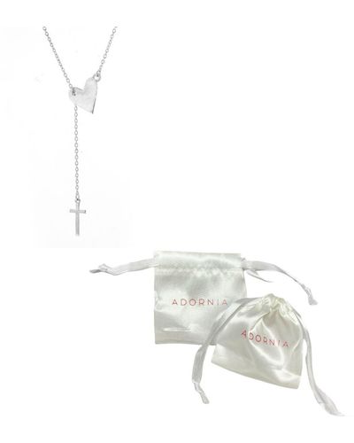 Adornia Plated Heart And Cross Adjustable Lariat Necklace - White