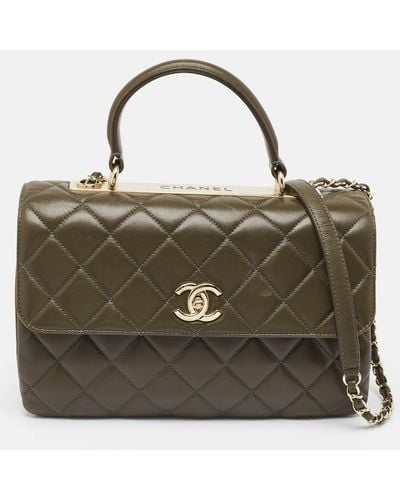 Chanel Dark Olive Quilted Leather Medium Trendy Cc Top Handle Bag - Green