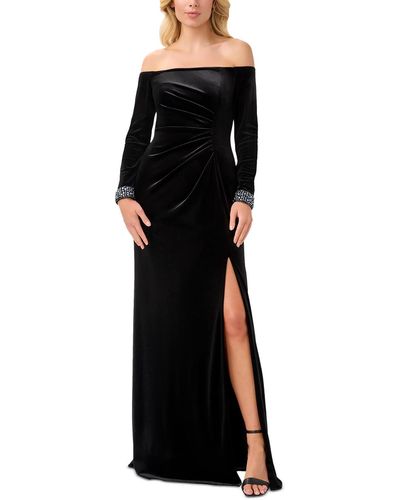 Adrianna Papell Velvet Embellished Evening Dress - Black