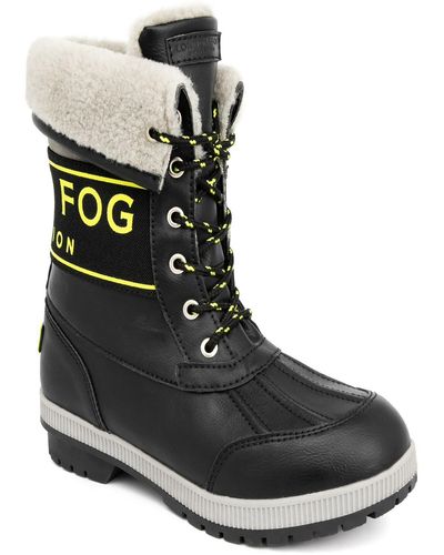 London Fog Mely Faux Leather Logo Winter & Snow Boots - Black