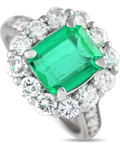 Non-Branded Lb Exclusive Platinum 1.42ct Diamond And Emerald Engagement Ring Mf26-041924 - Green