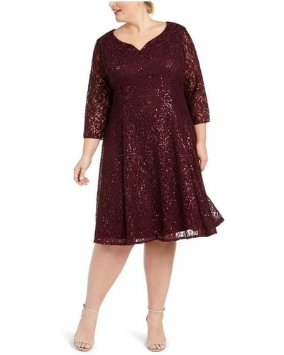 SLNY Sequined Lace Cocktail Dress - Red