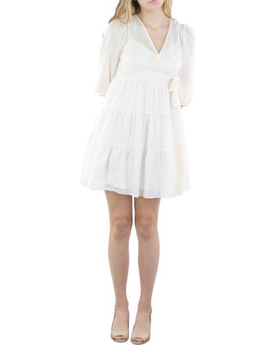Calvin Klein Petites Metallic Surplice Fit & Flare Dress - White