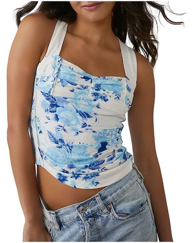 Free People Floral Print Ruched Pullover Top - Blue
