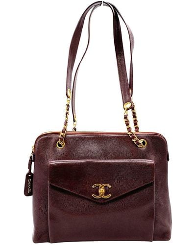 Chanel Logo Cc Leather Shoulder Bag (pre-owned) - Purple