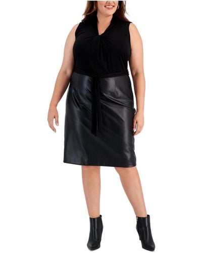 Kasper Plus Faux Leather Knee-length Sheath Dress - Black