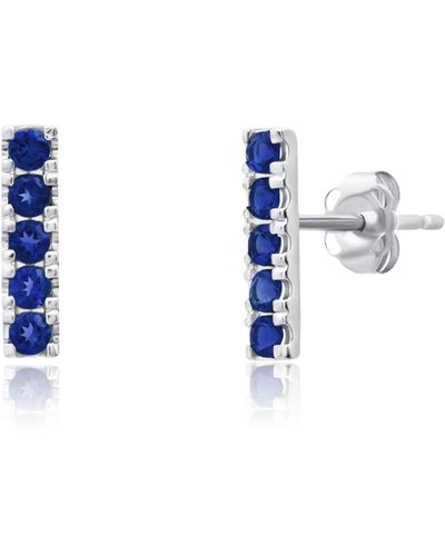 MAX + STONE 14k White Gold Small 2mm Gemstone Bar Stud Earrings - Blue