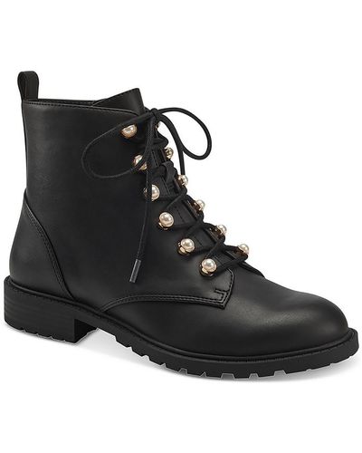 Charter Club Shiloh Lug Sole Faux Leather Combat & Lace-up Boots - Black