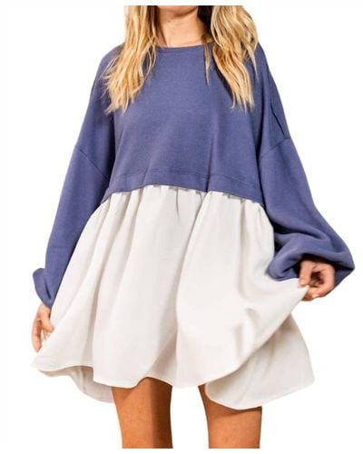 Bucketlist Dolly Contrast Color-block Oversize Mini Dress - Blue