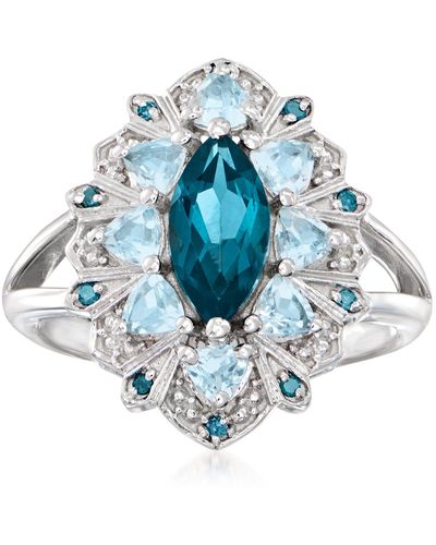 Ross-Simons London Topaz And Sky Topaz Ring With Diamond Accents - Blue