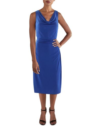 Kensie Knit Ruched Sheath Dress - Blue
