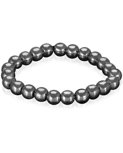 Crucible Jewelry Crucible Los Angeles Polished Magnetic Hematite Round Beads Stretch Bracelet (8mm Wide) - Metallic