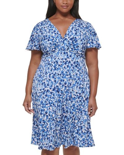 Jessica Howard Plus Party Knee-length Fit & Flare Dress - Blue