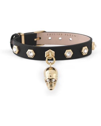 Philipp Plein 3d $kull Crystal Calf Leather Bracelet - Black