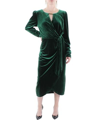 Kensie Velvet Cocktail Wrap Dress - Green
