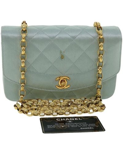Chanel Diana Matelasse Shoulder Bag Satin Light Cc Auth 33325a - Green