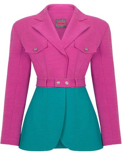 Nocturne Color Block Double Breasted Jacket - Pink