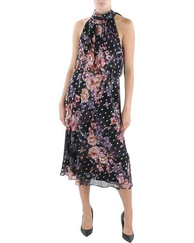 Adrianna Papell Chiffon Printed Cocktail And Party Dress - Blue