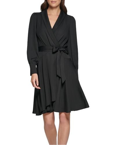 DKNY Satin Long Sleeves Wrap Dress - Black
