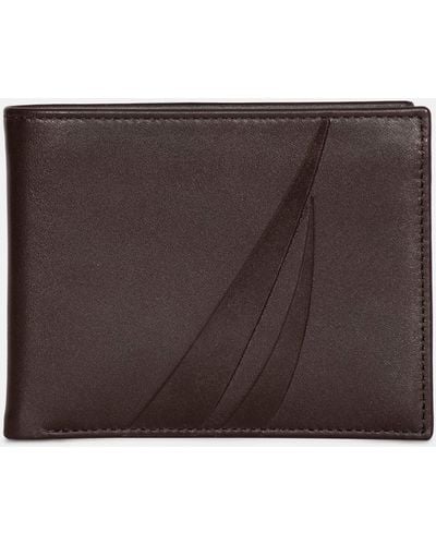 Nautica Leather Bifold Passcase Wallet - Brown
