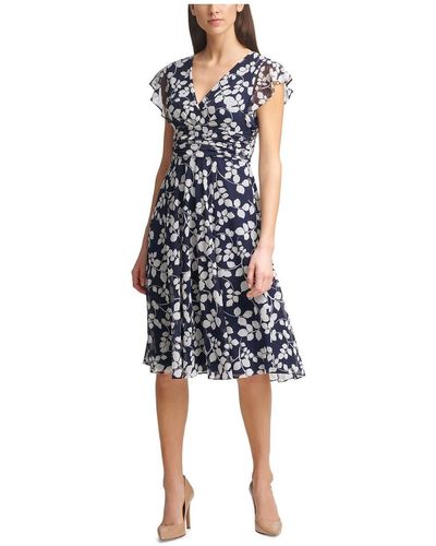 Jessica Howard Petites Floral Knee Length Fit & Flare Dress - Blue
