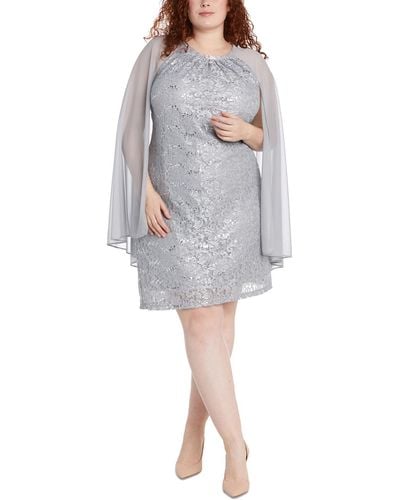 R & M Richards Plus Lace Cocktail And Party Dress - Gray