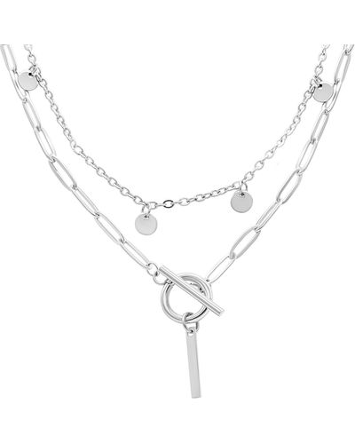 Adornia Tarnish Resistant Plated Confetti And Paperclip Layered Initial toggle Necklace - Metallic