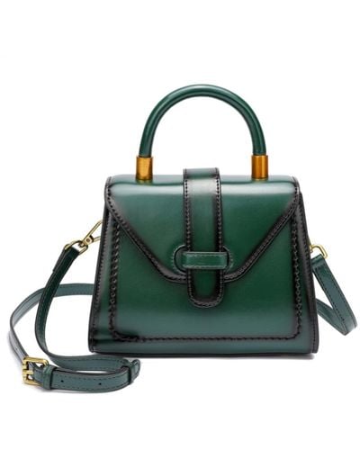 Tiffany & Fred Smooth & Polished Leather Top-handle Foldover Satchel - Green