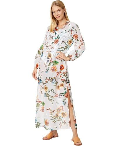 Johnny Was Puff Sleeve Maxi Dress White Floral Print