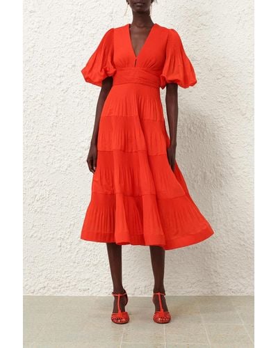 Zimmermann Pleated Midi Dress - Red