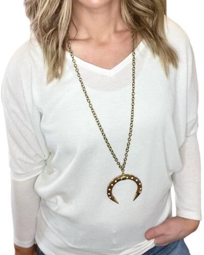 Love Long Gold Accent Horn Necklace - Gray