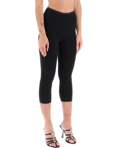 Alexander Wang Cropped Leggings With Crystal-studded Logoed Band - Black