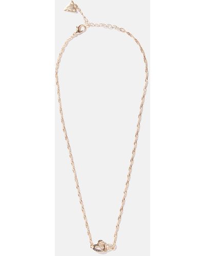 Guess Factory Gold-tone Interlocking Hearts Necklace - White