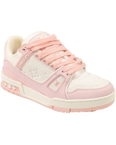 Louis Vuitton Boys' White And Pink Leather Logo Sneakers Sneakers