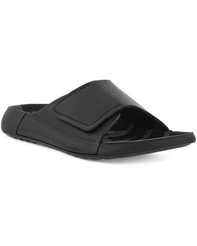 Ecco 2nd Cozmo Leather Slip On Slide Sandals - Black
