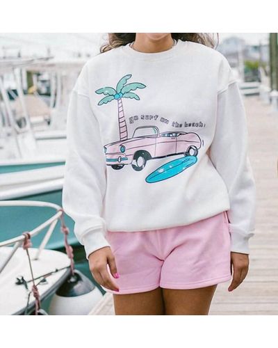 Bailey Rose Surf's Up Cozy Crewneck Sweatshirt In White - Gray