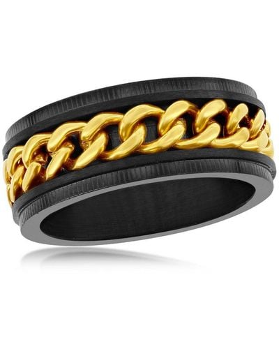 Black Jack Jewelry Stainless Steel Gold Curb Link Ring - Plated - Black