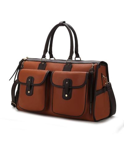 MKF Collection by Mia K Genevieve Color Block Vegan Leather Duffle Bag - Brown