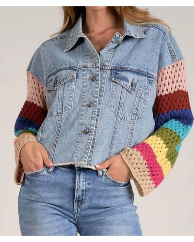 Elan Crochet Sleeve Denim Jacket - Blue