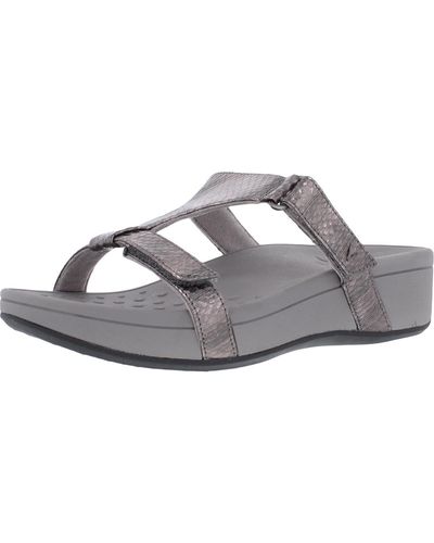 Vionic Ellie Fax Leather Flats Wedge Sandals - Gray