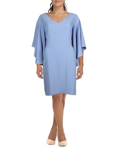 Lauren by Ralph Lauren Crepe Flutter Sleeve Shift Dress - Blue