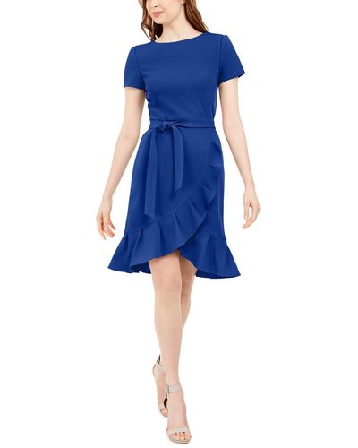 Calvin Klein Petites Tulip Hem Polyester Fit & Flare Dress - Blue