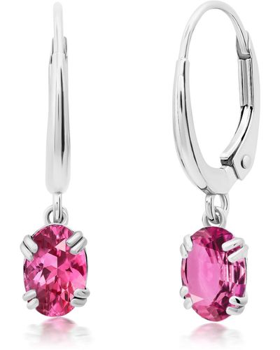 Nicole Miller 10k White Or Yellow Gold Oval Cut 6x4mm Gemstone Dangle Lever Back Earrings For - Pink
