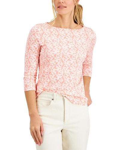 Charter Club Lace Print Boat Neck Blouse - Pink