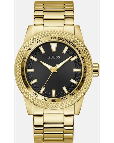 Guess Factory Tone And Black Analog Watch - Metallic