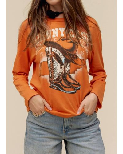 Daydreamer Johnny Cash Boots And Hat Crew Top - Orange