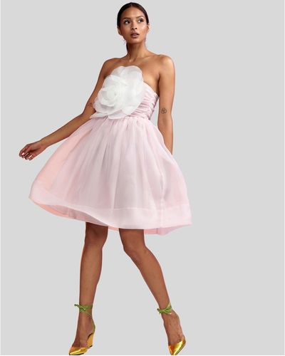 Cynthia Rowley Organza Flower Strapless Dress - Pink